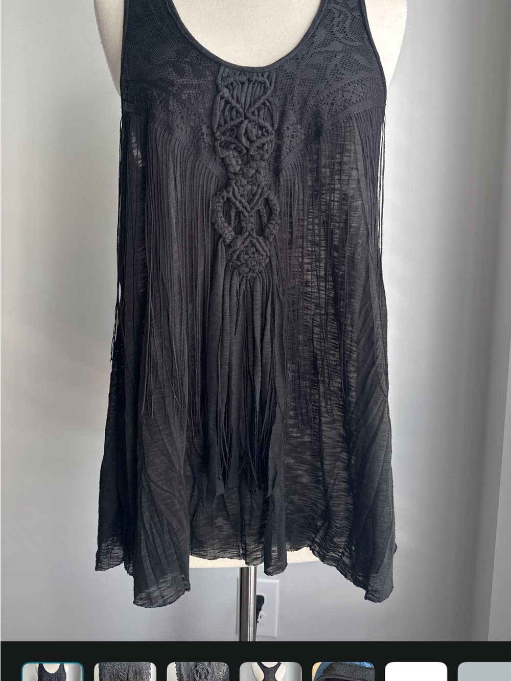Free People Black Fringe Sleeveless Boho Tunic